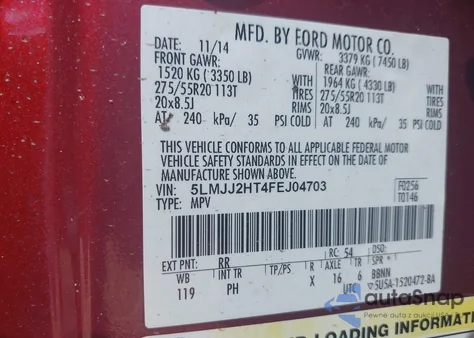 2015 Lincoln Navigator z USA, uszkodzony, nr VIN 5LMJJ2HT4FEJ04703